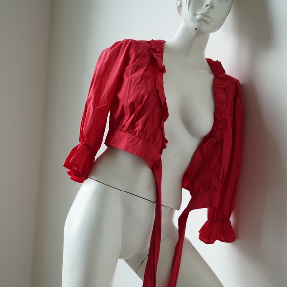 NWT Lovers + Friends Ruffle Wrap Crop Top in Red - Size Small - Picture 4 of 6